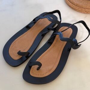 FARM Rio Black and Tan Leather Toe-Ring Slingback Sandals